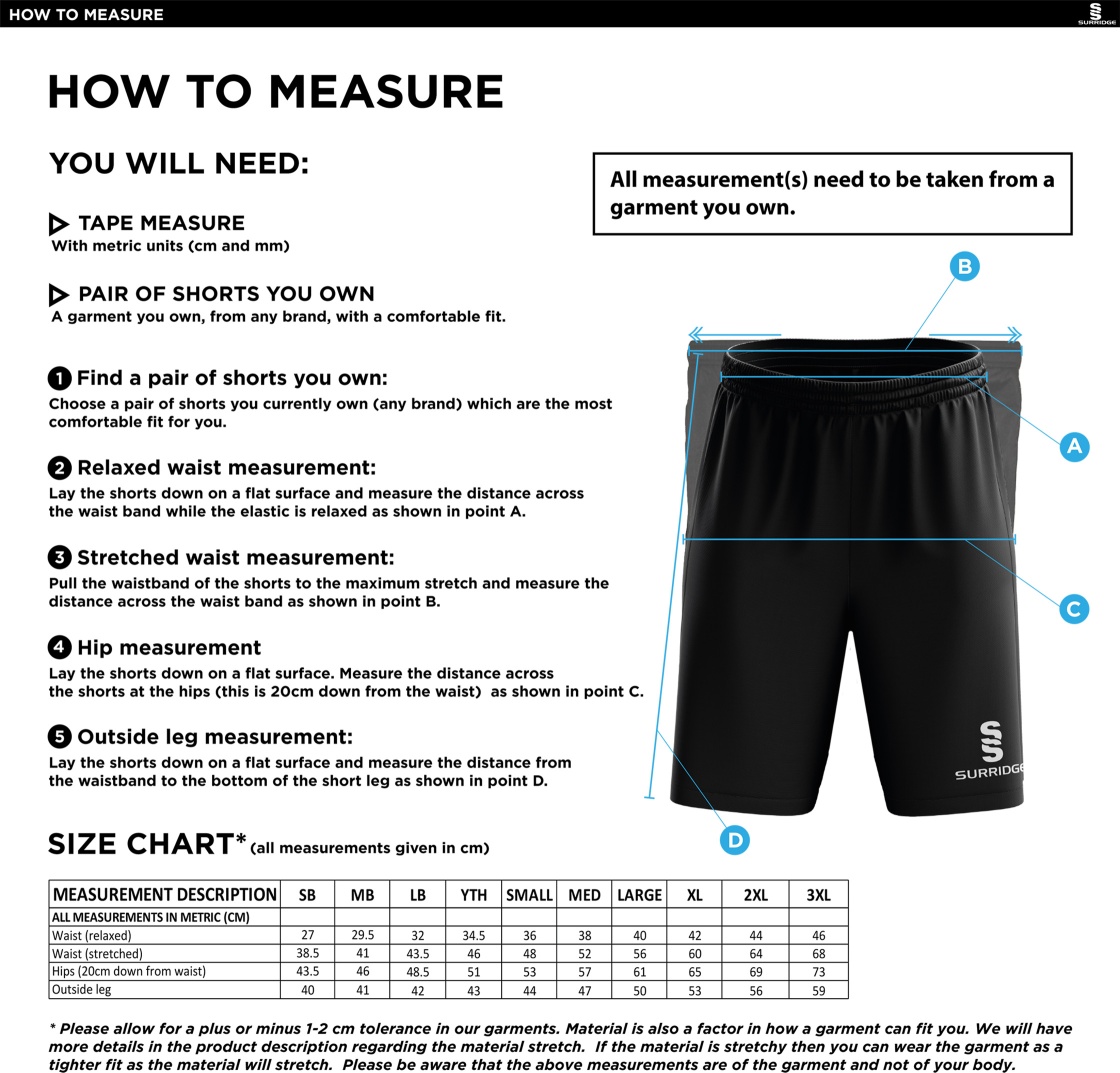 Papplewick & Linby CC - Ripstop Leisure Short - Size Guide