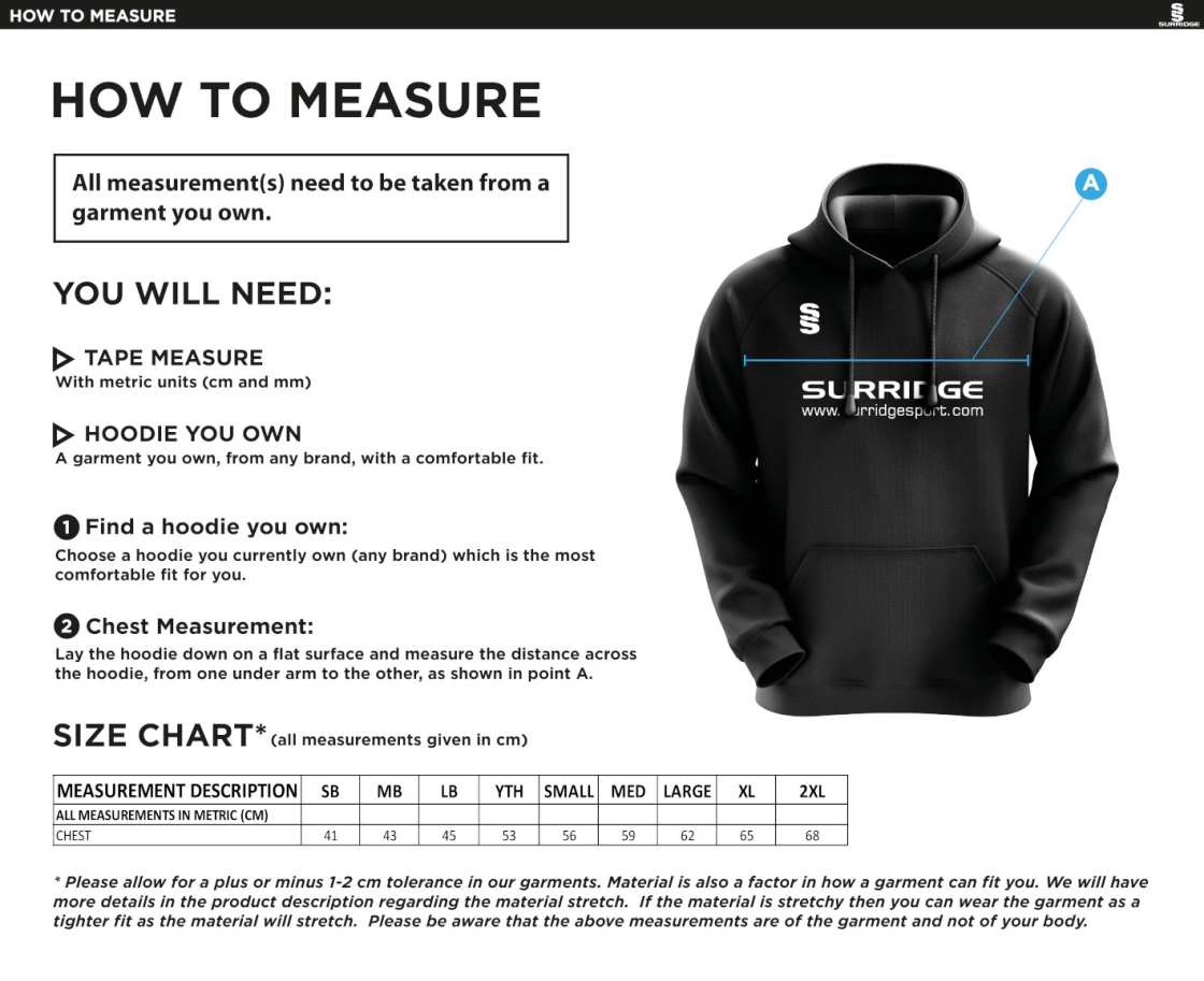 Papplewick & Linby CC - Blade Hoody - Size Guide